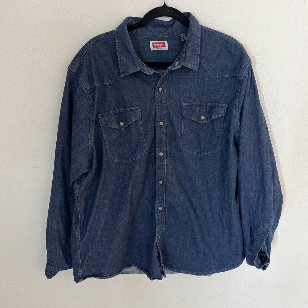 Wrangler Dark Denim Pearl Snap Western Ranch Cowboy long sleeve Shirt Size 2XL